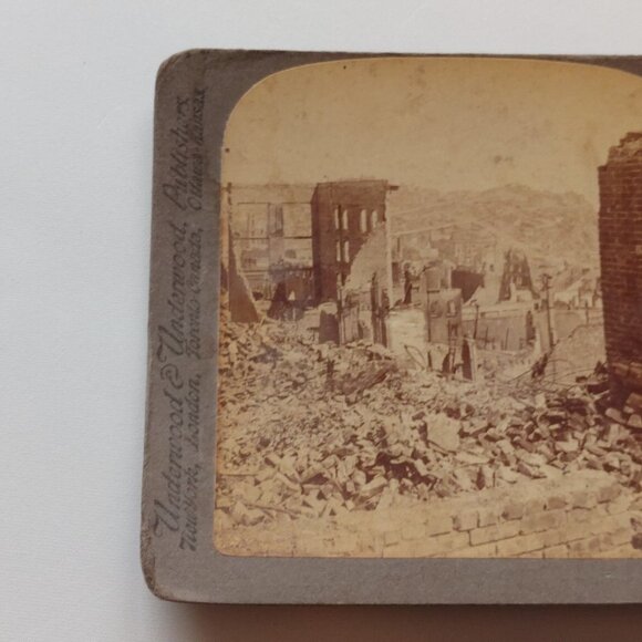ANTIQUE Stereograph Card "Ruined City San Francisco" 1906 Underwoodand Underwood - Picture 3 of 6